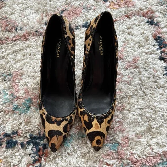 Coach Smith Rivets Women's Leopard Print Calf Hair Pumps - Picture 2 of 12